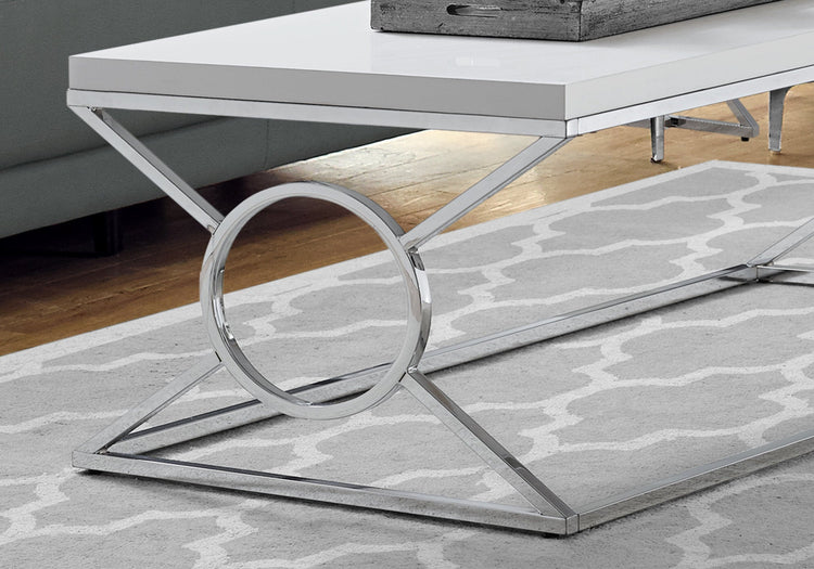 I 3400 Table A Café, Accent, Cocktail, Rectangulaire, Salon, 44"l, Métal, Stratifié, Blanc Lustré, Chrome, Contemporain, Moderne - Simple Boutique