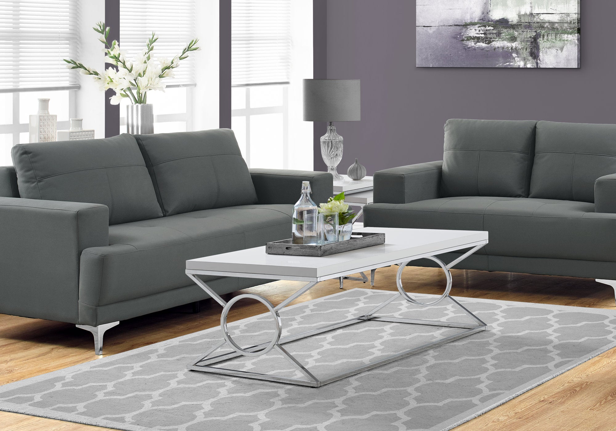 I 3400 Table A Café, Accent, Cocktail, Rectangulaire, Salon, 44"l, Métal, Stratifié, Blanc Lustré, Chrome, Contemporain, Moderne - Simple Boutique