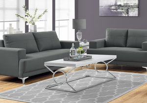 I 3400 Table A Café, Accent, Cocktail, Rectangulaire, Salon, 44"l, Métal, Stratifié, Blanc Lustré, Chrome, Contemporain, Moderne - Simple Boutique