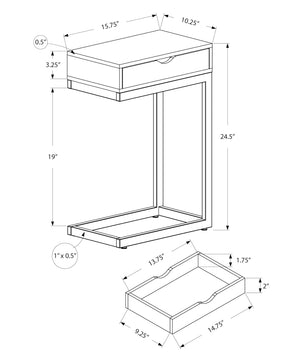 I 3407 Table D'appoint, En Forme De C, Bout, Côté, Collation, Tiroir De Rangement, Salon, Chambre À Coucher, Métal, Stratifié, Gris, Noir, Contemporain, Moderne - Simple Boutique
