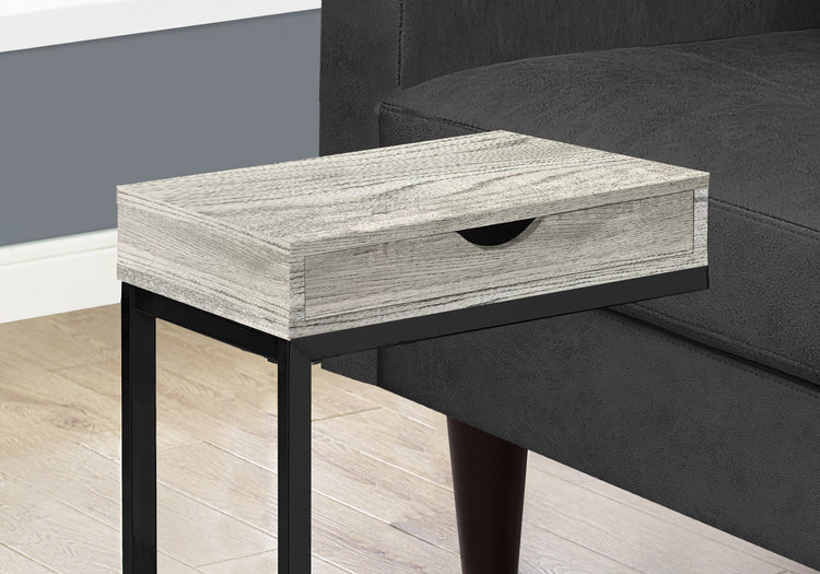 I 3407 Table D'appoint, En Forme De C, Bout, Côté, Collation, Tiroir De Rangement, Salon, Chambre À Coucher, Métal, Stratifié, Gris, Noir, Contemporain, Moderne - Simple Boutique