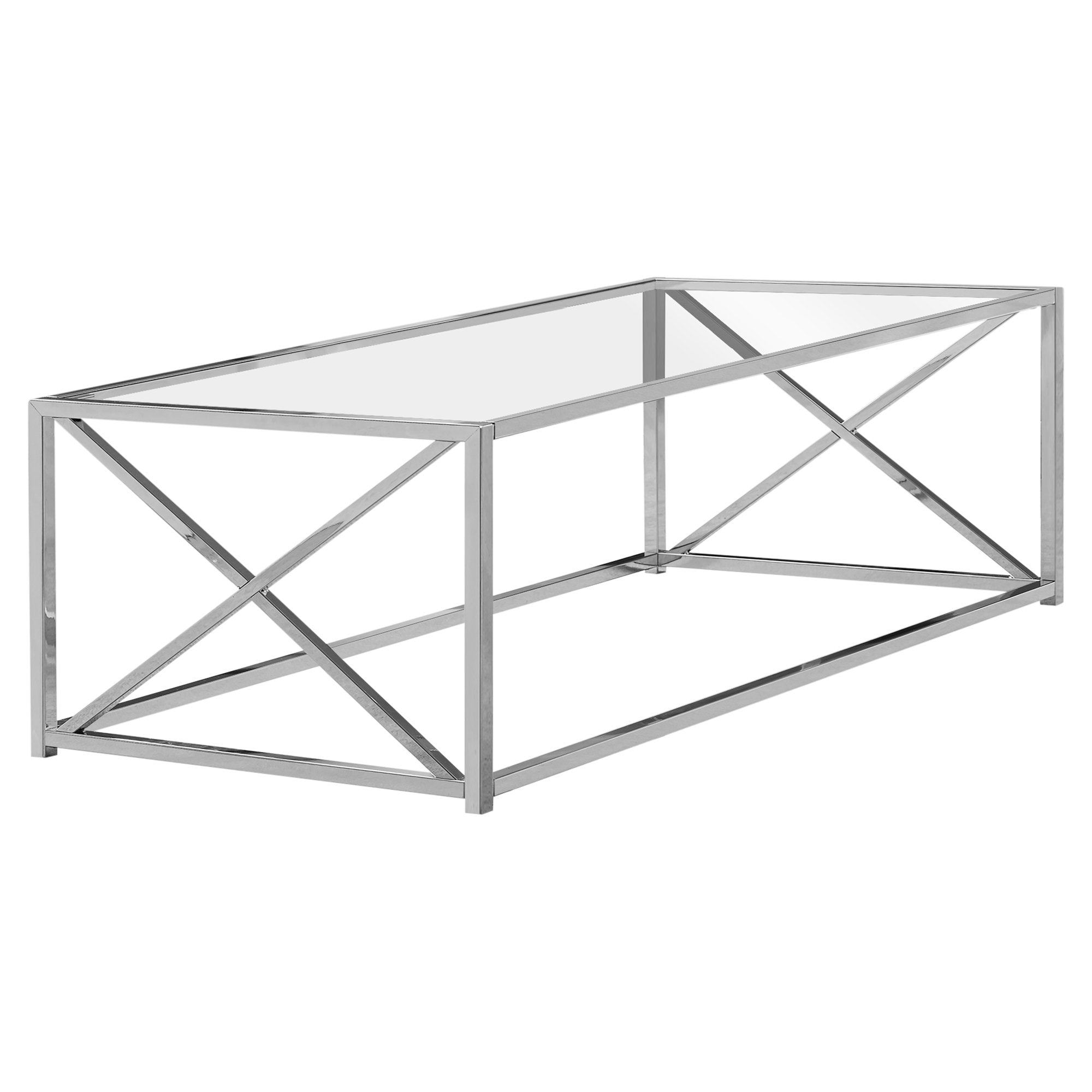 I 3440 Table A Café, Accent, Cocktail, Rectangulaire, Salon, 44"l, Métal, Verre Trempé, Chrome, Dégager, Contemporain, Moderne - Simple Boutique