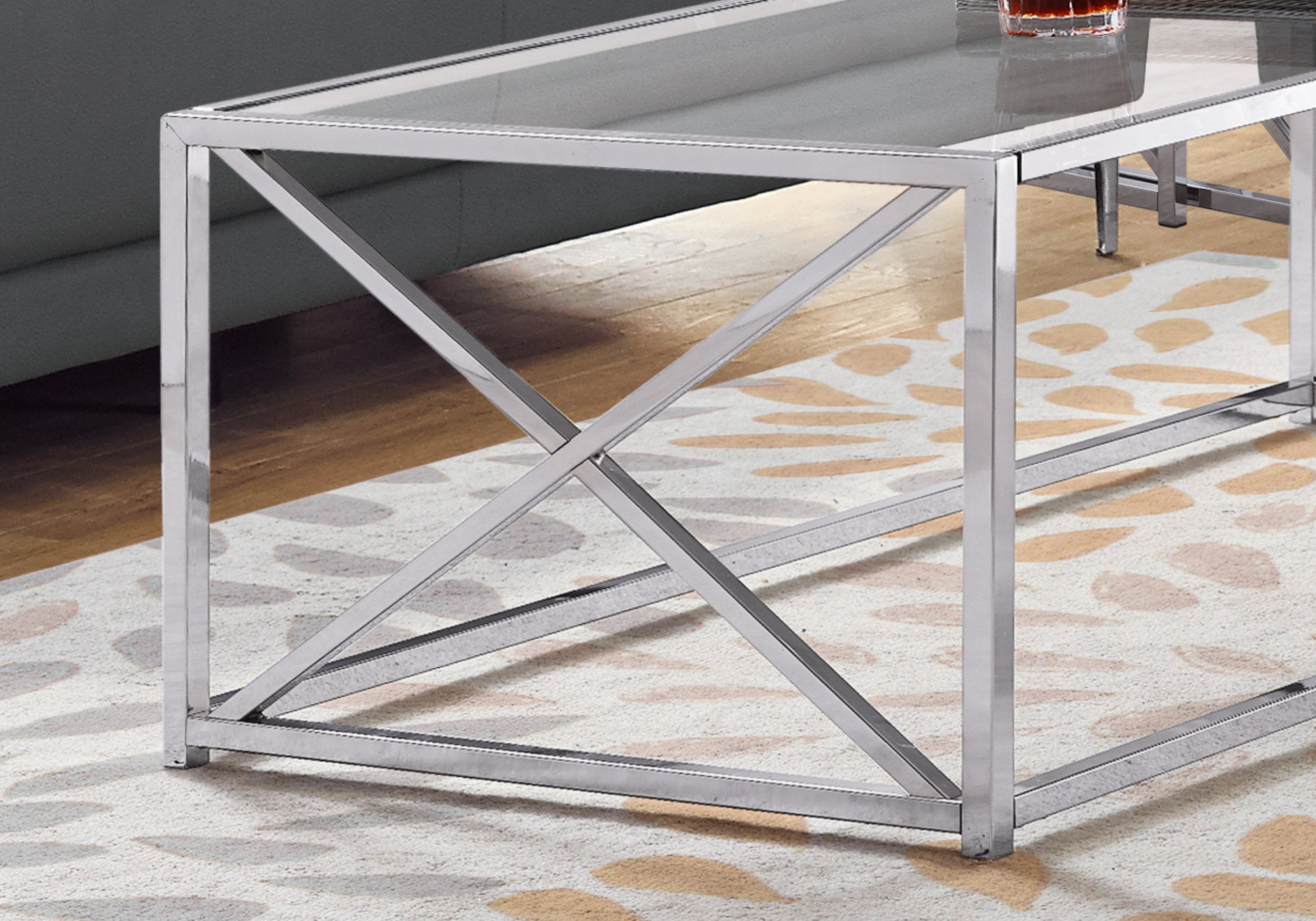 I 3440 Table A Café, Accent, Cocktail, Rectangulaire, Salon, 44"l, Métal, Verre Trempé, Chrome, Dégager, Contemporain, Moderne - Simple Boutique