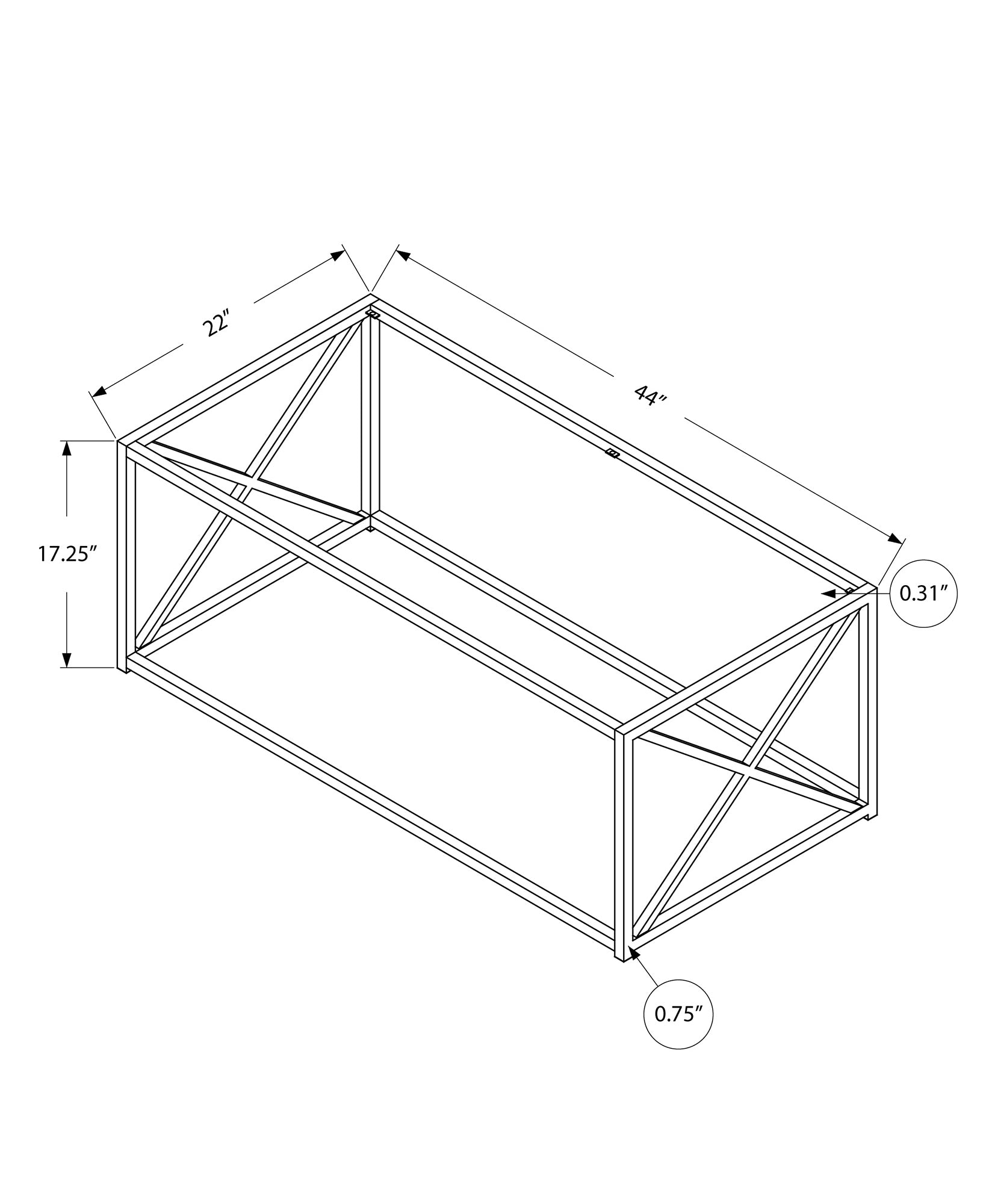 I 3444 Table A Café, Accent, Cocktail, Rectangulaire, Salon, 44"l, Métal, Verre Trempé, Or, Contemporain, Moderne - Simple Boutique