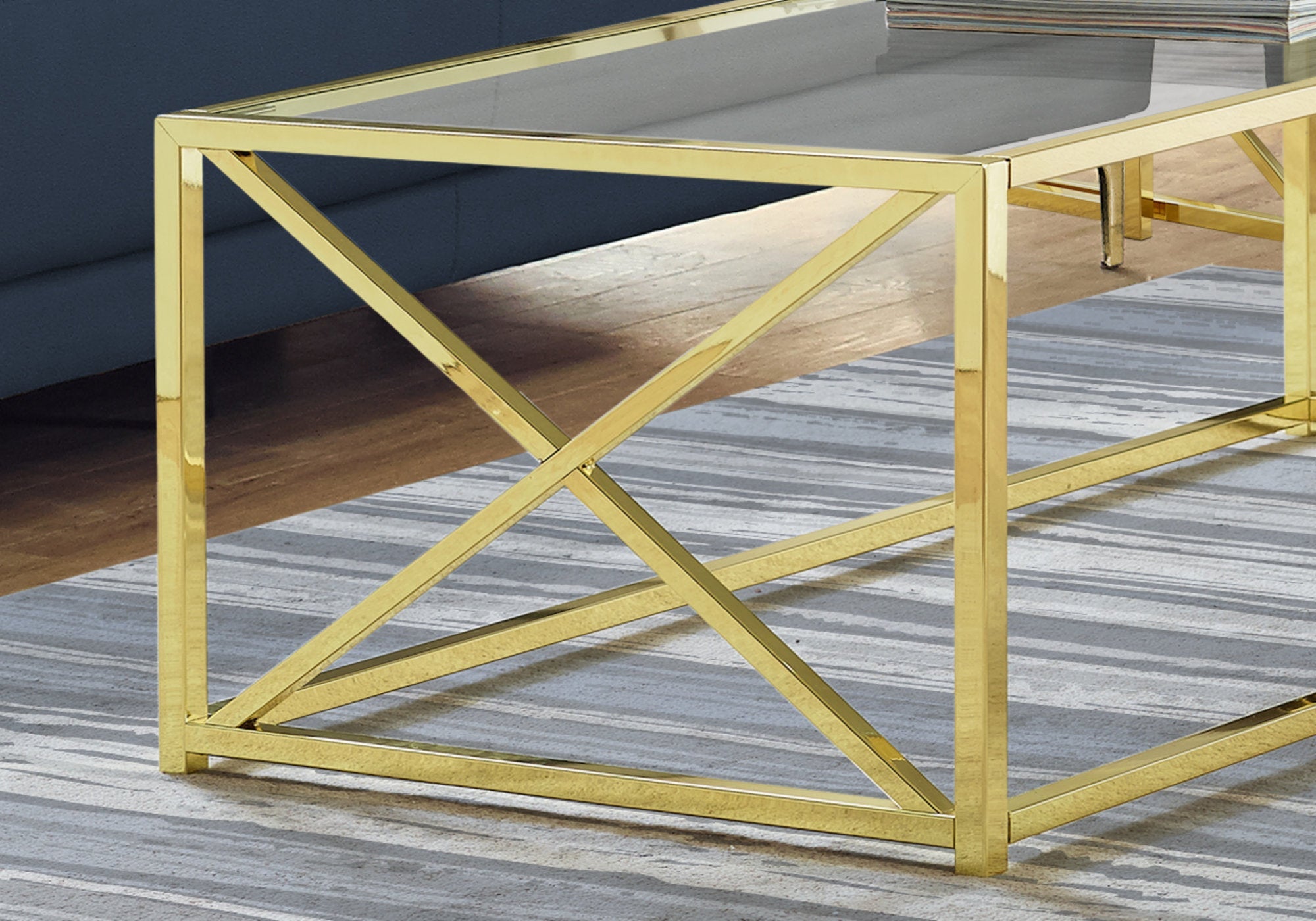 I 3444 Table A Café, Accent, Cocktail, Rectangulaire, Salon, 44"l, Métal, Verre Trempé, Or, Contemporain, Moderne - Simple Boutique