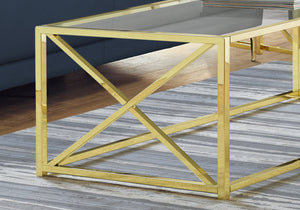 I 3444 Table A Café, Accent, Cocktail, Rectangulaire, Salon, 44"l, Métal, Verre Trempé, Or, Contemporain, Moderne - Simple Boutique