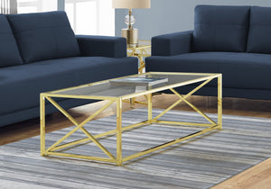 I 3444 Table A Café, Accent, Cocktail, Rectangulaire, Salon, 44"l, Métal, Verre Trempé, Or, Contemporain, Moderne - Simple Boutique