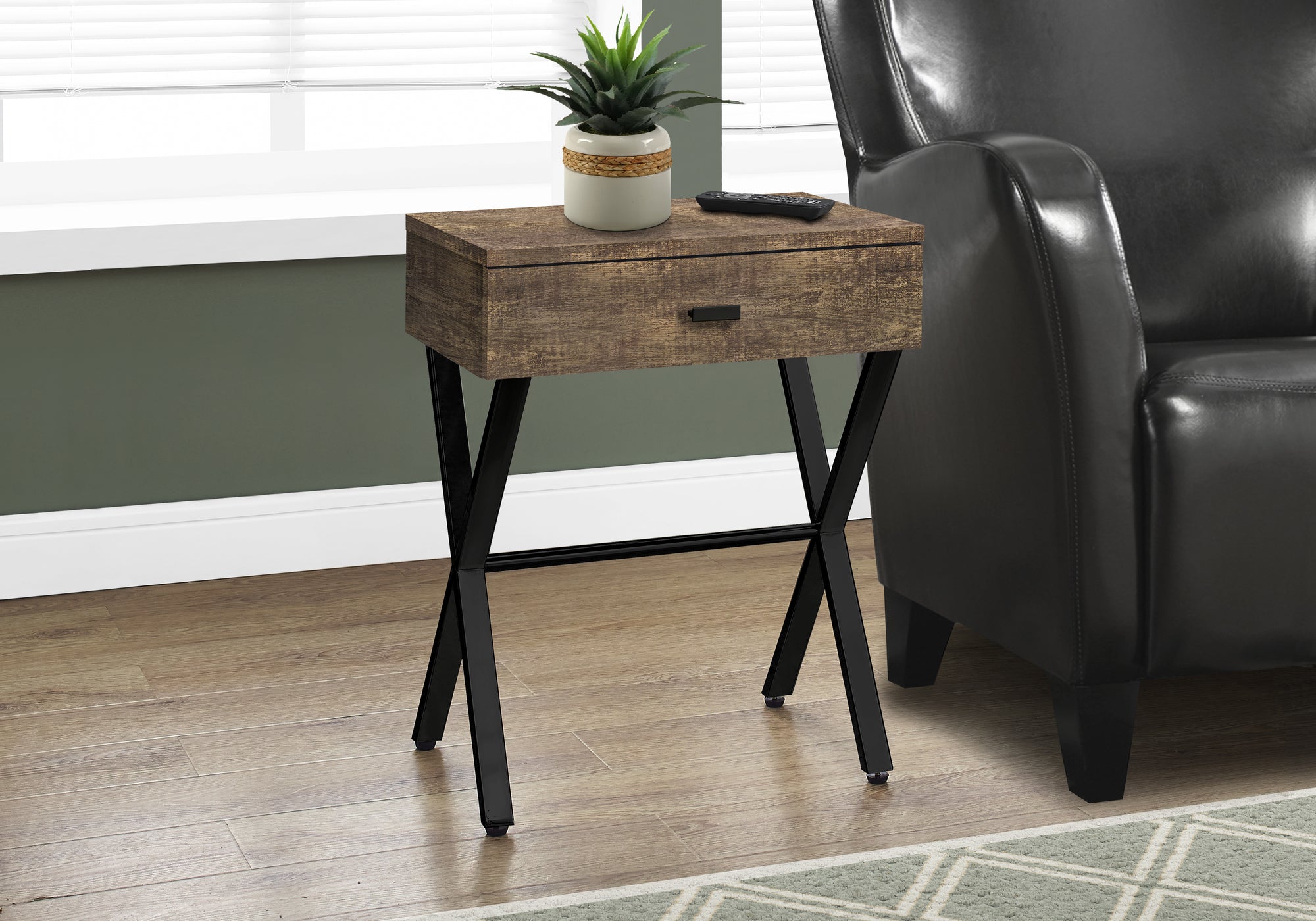 I 3450 Table D'appoint, Côté, Bout, Table De Nuit, Lampe, Tiroir De Rangement, Salon, Chambre À Coucher, Métal, Stratifié, Brun, Noir, Contemporain, Moderne - Simple Boutique