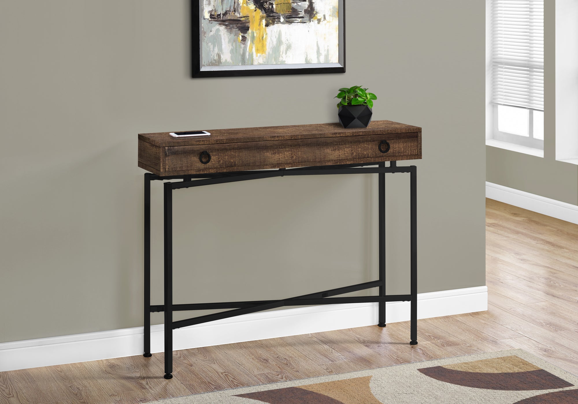 I 3453 Table D'appoint, Console, Entrée, Étroit, Sofa, Tiroir De Rangement, Salon, Chambre À Coucher, Métal, Stratifié, Brun, Noir, Contemporain, Moderne - Simple Boutique