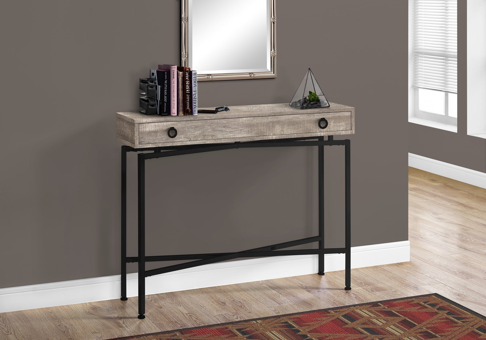 I 3455 Table D'appoint, Console, Entrée, Étroit, Sofa, Tiroir De Rangement, Salon, Chambre À Coucher, Métal, Stratifié, Beige, Noir, Contemporain, Moderne - Simple Boutique