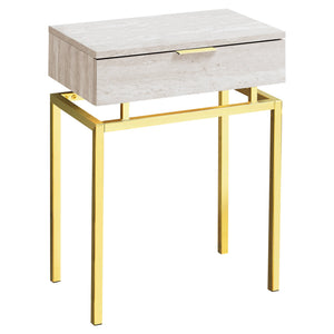 I 3463 Table D'appoint, Côté, Bout, Table De Nuit, Lampe, Tiroir De Rangement, Salon, Chambre À Coucher, Métal, Stratifié, D'aspect Marbre Beige, Or, Contemporain, Moderne - Simple Boutique