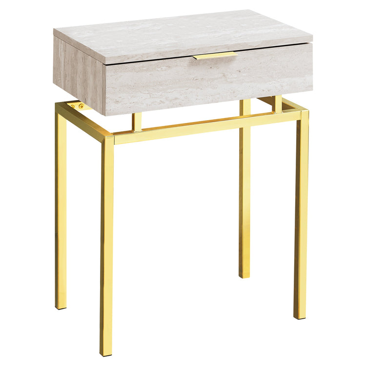 I 3463 Table D'appoint, Côté, Bout, Table De Nuit, Lampe, Tiroir De Rangement, Salon, Chambre À Coucher, Métal, Stratifié, D'aspect Marbre Beige, Or, Contemporain, Moderne - Simple Boutique