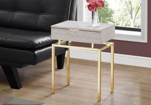 I 3463 Table D'appoint, Côté, Bout, Table De Nuit, Lampe, Tiroir De Rangement, Salon, Chambre À Coucher, Métal, Stratifié, D'aspect Marbre Beige, Or, Contemporain, Moderne - Simple Boutique