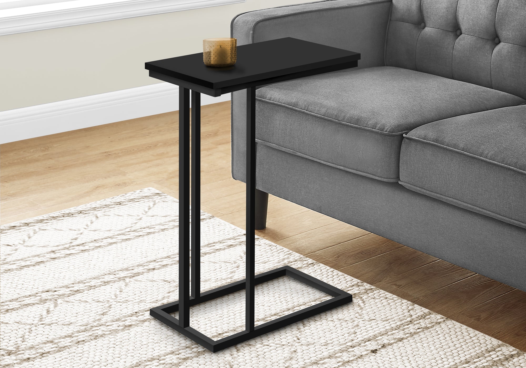 I 3467 Table D'appoint, En Forme De C, Bout, Côté, Collation, Salon, Chambre À Coucher, Métal, Stratifié, Noir, Contemporain, Moderne - Simple Boutique