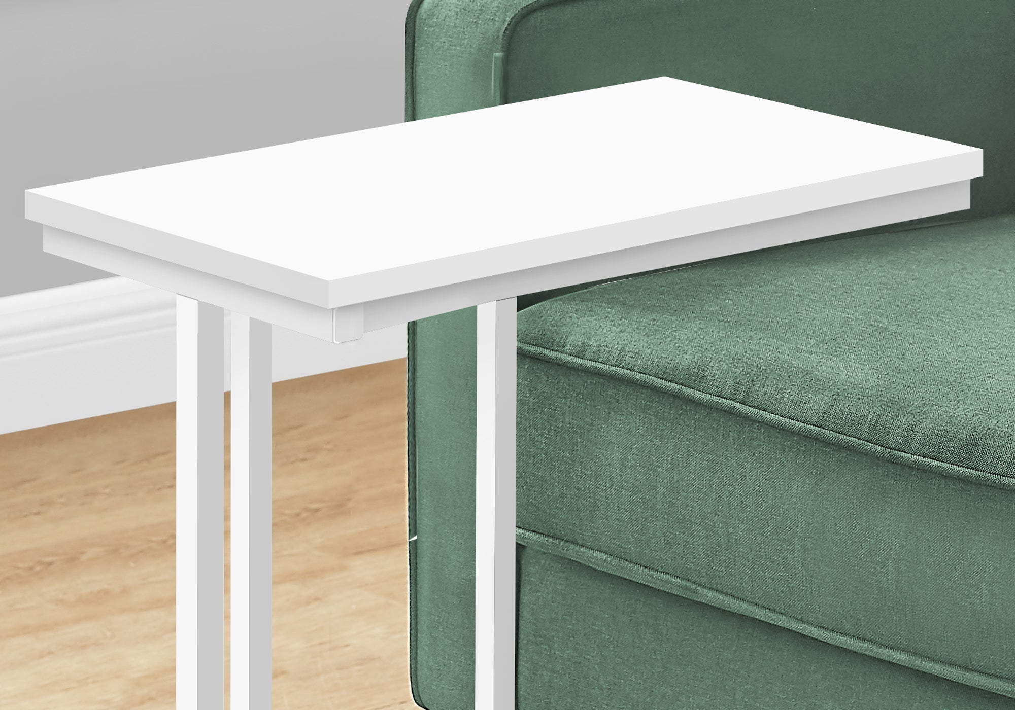 I 3468 Table D'appoint, En Forme De C, Bout, Côté, Collation, Salon, Chambre À Coucher, Métal, Stratifié, Blanc, Contemporain, Moderne - Simple Boutique
