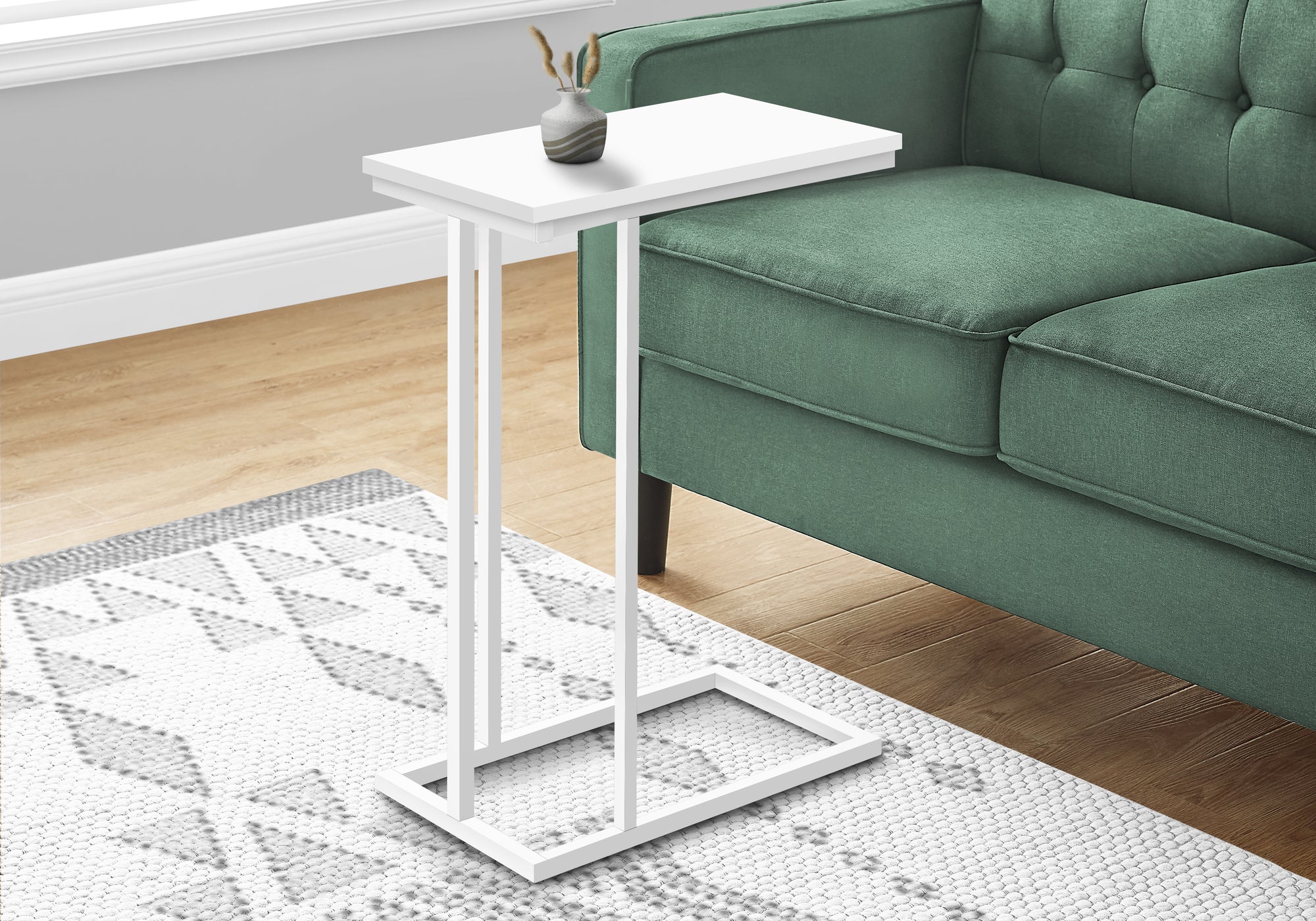 I 3468 Table D'appoint, En Forme De C, Bout, Côté, Collation, Salon, Chambre À Coucher, Métal, Stratifié, Blanc, Contemporain, Moderne - Simple Boutique