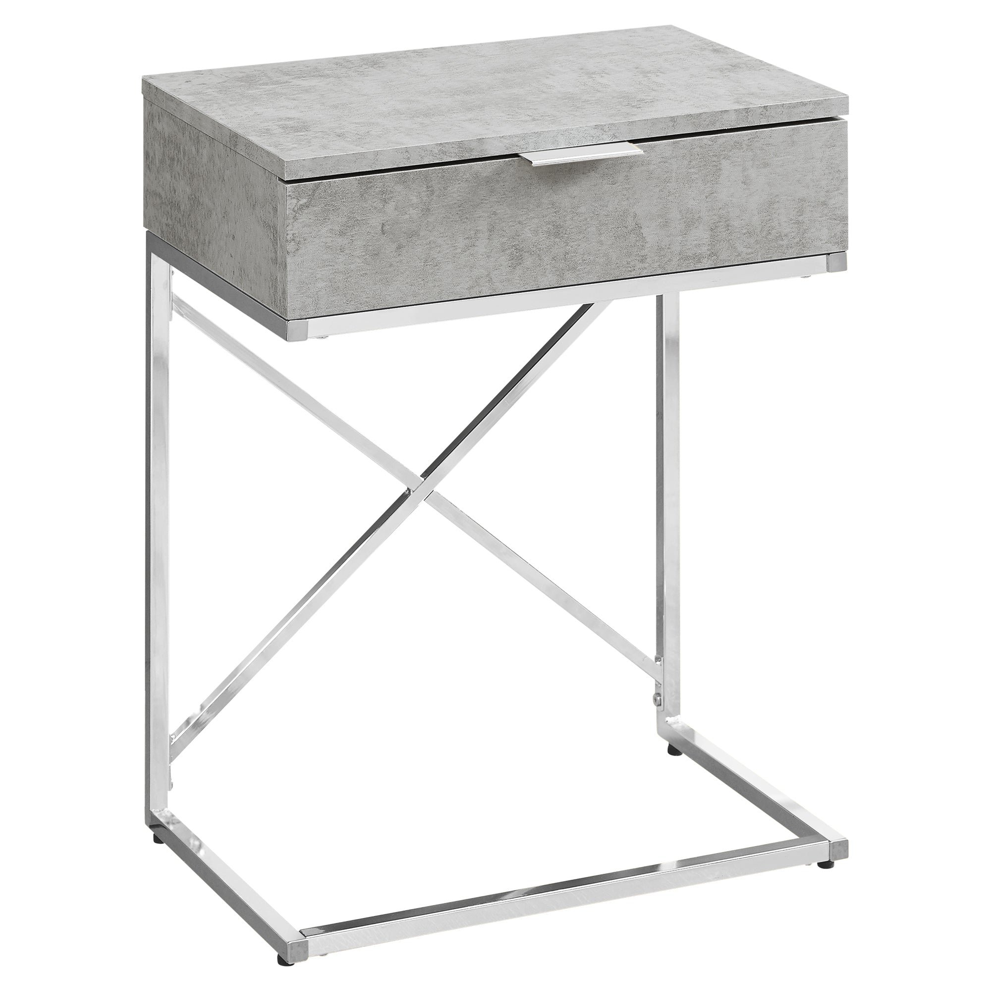 I 3471 Table D'appoint, Côté, Bout, Table De Nuit, Lampe, Tiroir De Rangement, Salon, Chambre À Coucher, Métal, Stratifié, Gris, Chrome, Contemporain, Moderne - Simple Boutique