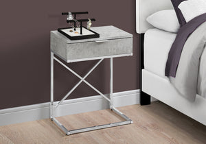 I 3471 Table D'appoint, Côté, Bout, Table De Nuit, Lampe, Tiroir De Rangement, Salon, Chambre À Coucher, Métal, Stratifié, Gris, Chrome, Contemporain, Moderne - Simple Boutique