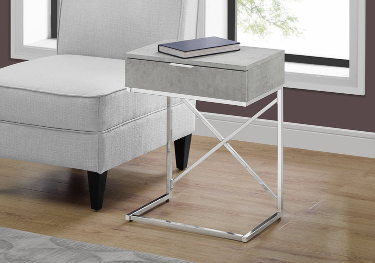 I 3471 Table D'appoint, Côté, Bout, Table De Nuit, Lampe, Tiroir De Rangement, Salon, Chambre À Coucher, Métal, Stratifié, Gris, Chrome, Contemporain, Moderne - Simple Boutique
