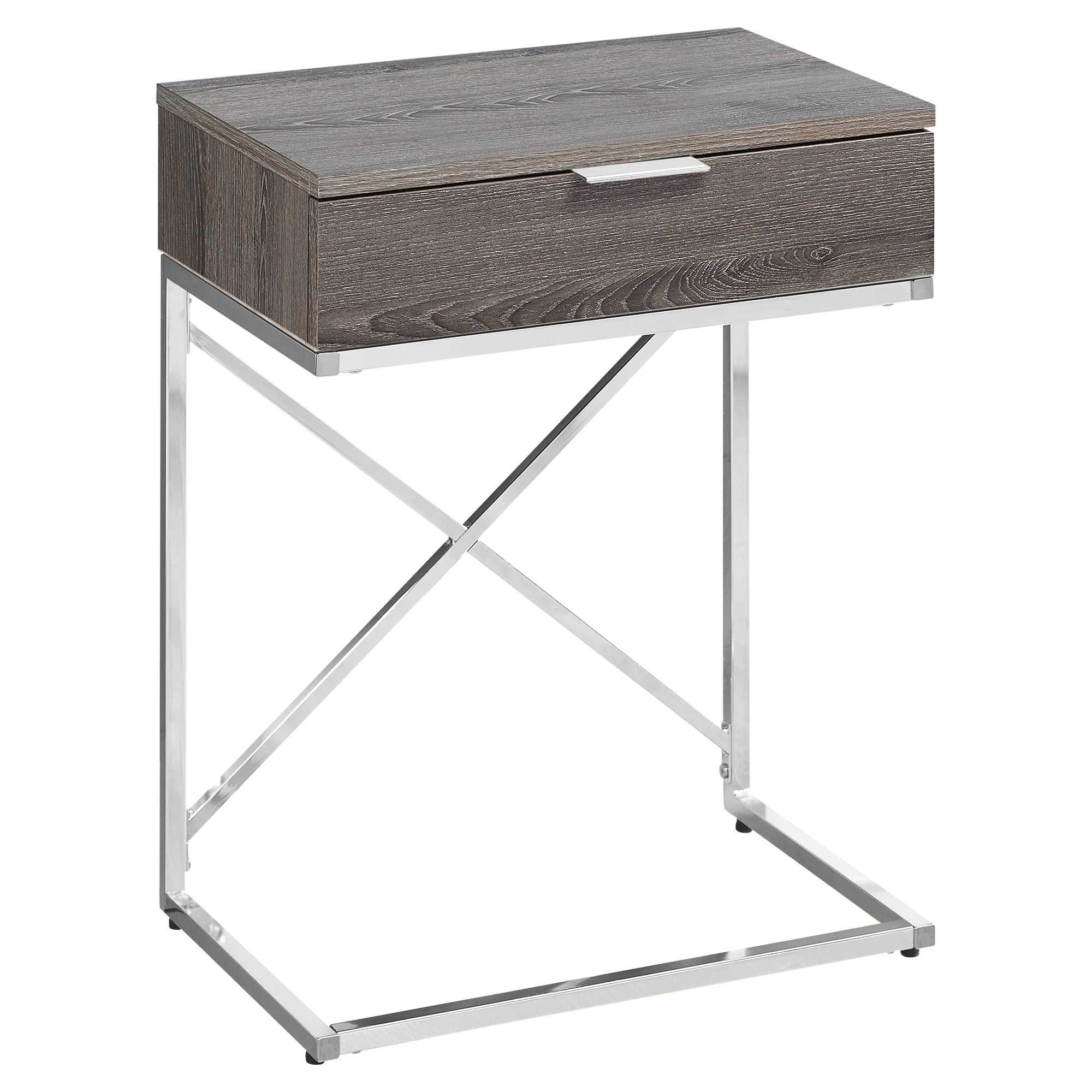 I 3475 Table D'appoint, Côté, Bout, Table De Nuit, Lampe, Tiroir De Rangement, Salon, Chambre À Coucher, Métal, Stratifié, Brun, Chrome, Contemporain, Moderne - Simple Boutique