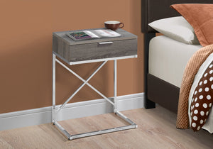 I 3475 Table D'appoint, Côté, Bout, Table De Nuit, Lampe, Tiroir De Rangement, Salon, Chambre À Coucher, Métal, Stratifié, Brun, Chrome, Contemporain, Moderne - Simple Boutique