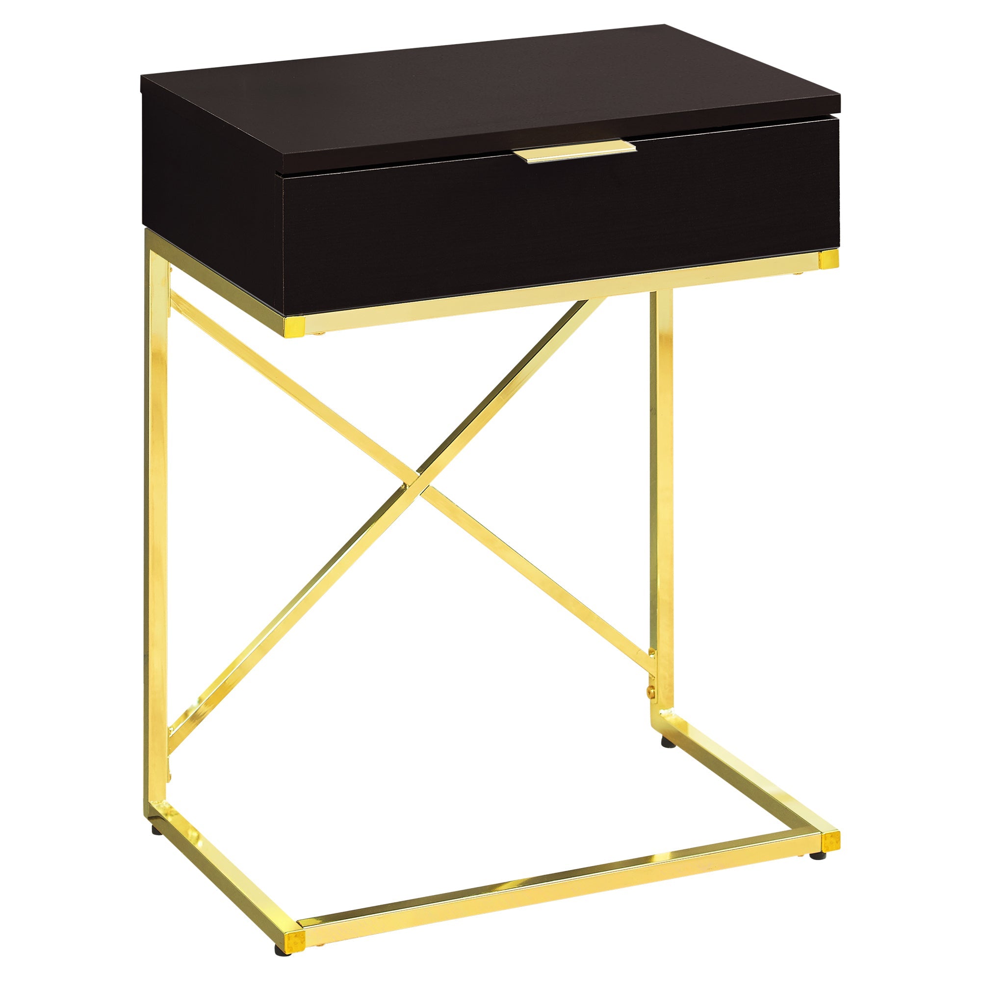 I 3476 Table D'appoint, Côté, Bout, Table De Nuit, Lampe, Tiroir De Rangement, Salon, Chambre À Coucher, Métal, Stratifié, Brun, Or, Contemporain, Moderne - Simple Boutique