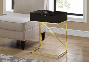 I 3476 Table D'appoint, Côté, Bout, Table De Nuit, Lampe, Tiroir De Rangement, Salon, Chambre À Coucher, Métal, Stratifié, Brun, Or, Contemporain, Moderne - Simple Boutique