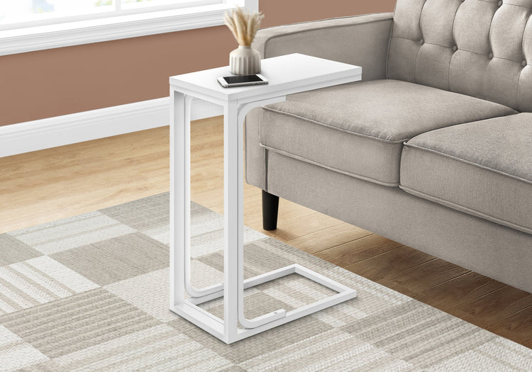 I 3478 Table D'appoint, En Forme De C, Bout, Côté, Collation, Salon, Chambre À Coucher, Métal, Stratifié, Blanc, Contemporain, Moderne - Simple Boutique