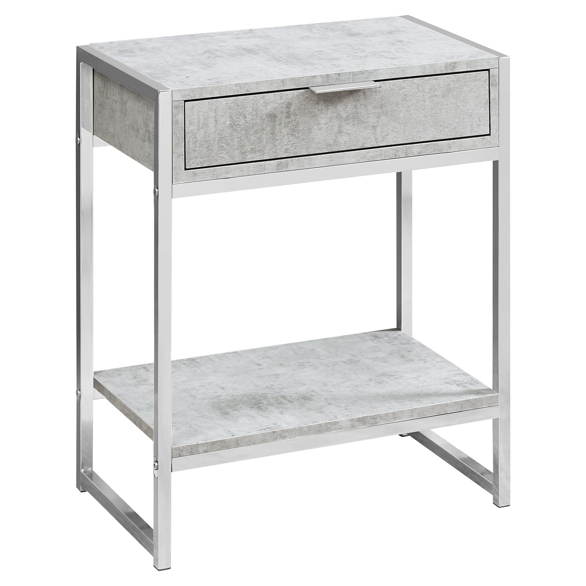 I 3481 Table D'appoint, Côté, Bout, Table De Nuit, Lampe, Tiroir De Rangement, Salon, Chambre À Coucher, Métal, Stratifié, Gris, Chrome, Contemporain, Moderne - Simple Boutique