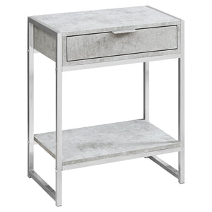 I 3481 Table D'appoint, Côté, Bout, Table De Nuit, Lampe, Tiroir De Rangement, Salon, Chambre À Coucher, Métal, Stratifié, Gris, Chrome, Contemporain, Moderne - Simple Boutique