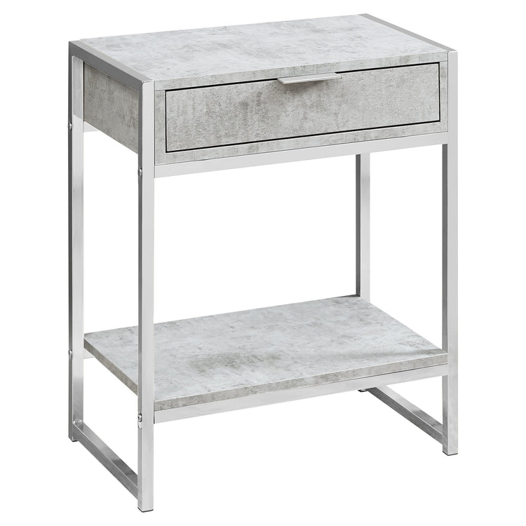 I 3481 Table D'appoint, Côté, Bout, Table De Nuit, Lampe, Tiroir De Rangement, Salon, Chambre À Coucher, Métal, Stratifié, Gris, Chrome, Contemporain, Moderne - Simple Boutique