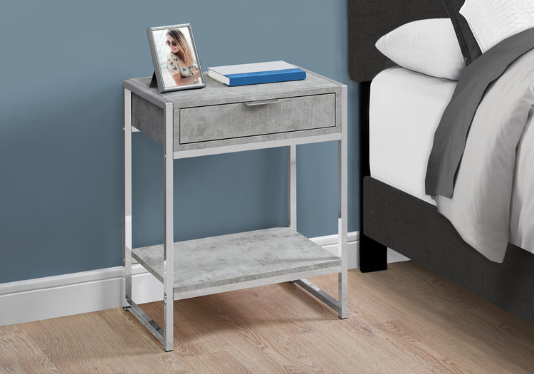 I 3481 Table D'appoint, Côté, Bout, Table De Nuit, Lampe, Tiroir De Rangement, Salon, Chambre À Coucher, Métal, Stratifié, Gris, Chrome, Contemporain, Moderne - Simple Boutique