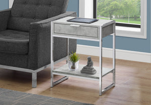 I 3481 Table D'appoint, Côté, Bout, Table De Nuit, Lampe, Tiroir De Rangement, Salon, Chambre À Coucher, Métal, Stratifié, Gris, Chrome, Contemporain, Moderne - Simple Boutique