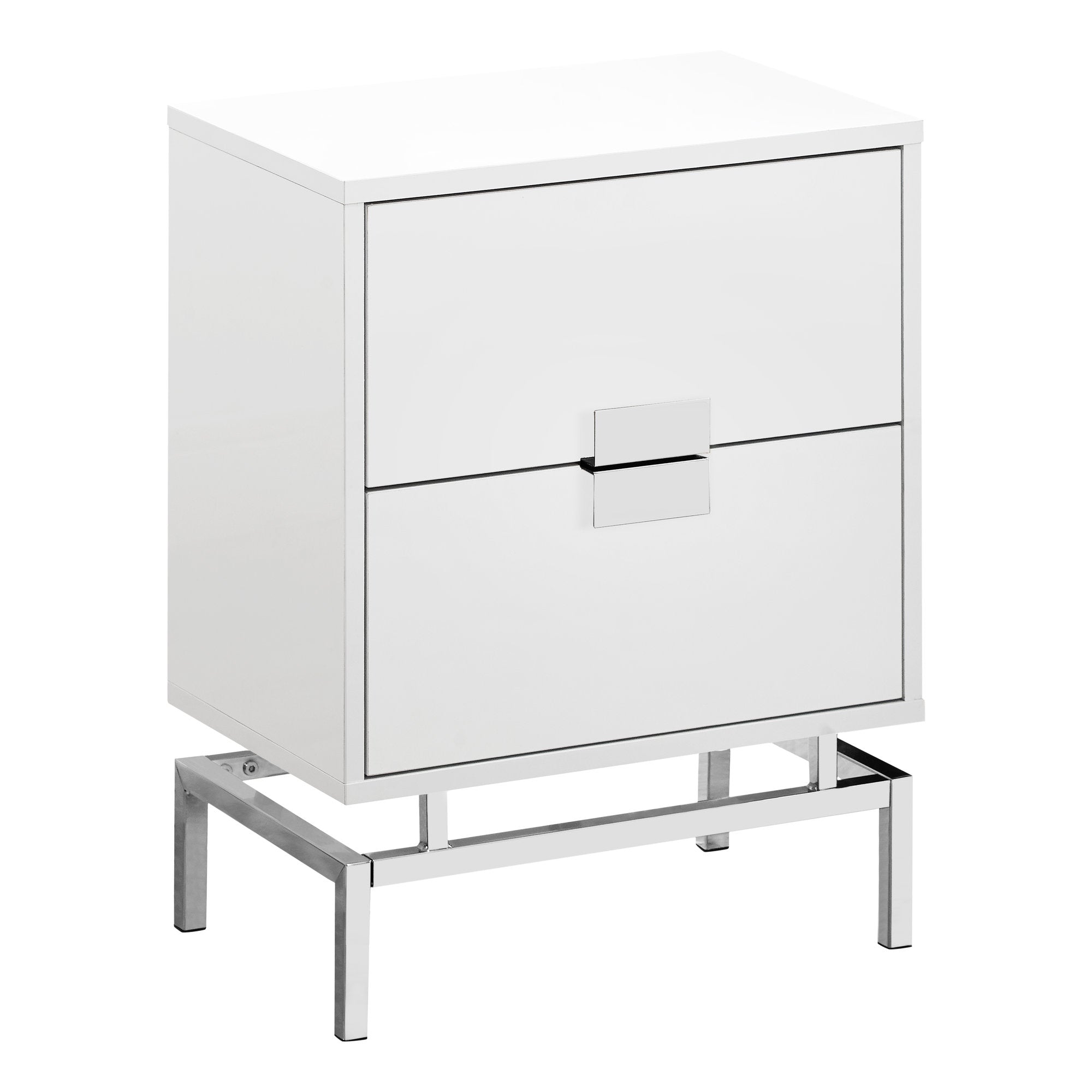 I 3490 Table D'appoint, Côté, Bout, Table De Nuit, Lampe, Tiroir De Rangement, Salon, Chambre À Coucher, Métal, Stratifié, Blanc Lustré, Chrome, Contemporain, Moderne - Simple Boutique