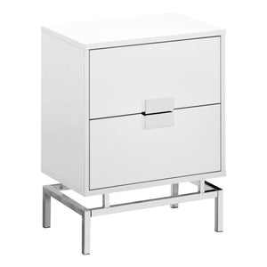 I 3490 Table D'appoint, Côté, Bout, Table De Nuit, Lampe, Tiroir De Rangement, Salon, Chambre À Coucher, Métal, Stratifié, Blanc Lustré, Chrome, Contemporain, Moderne - Simple Boutique