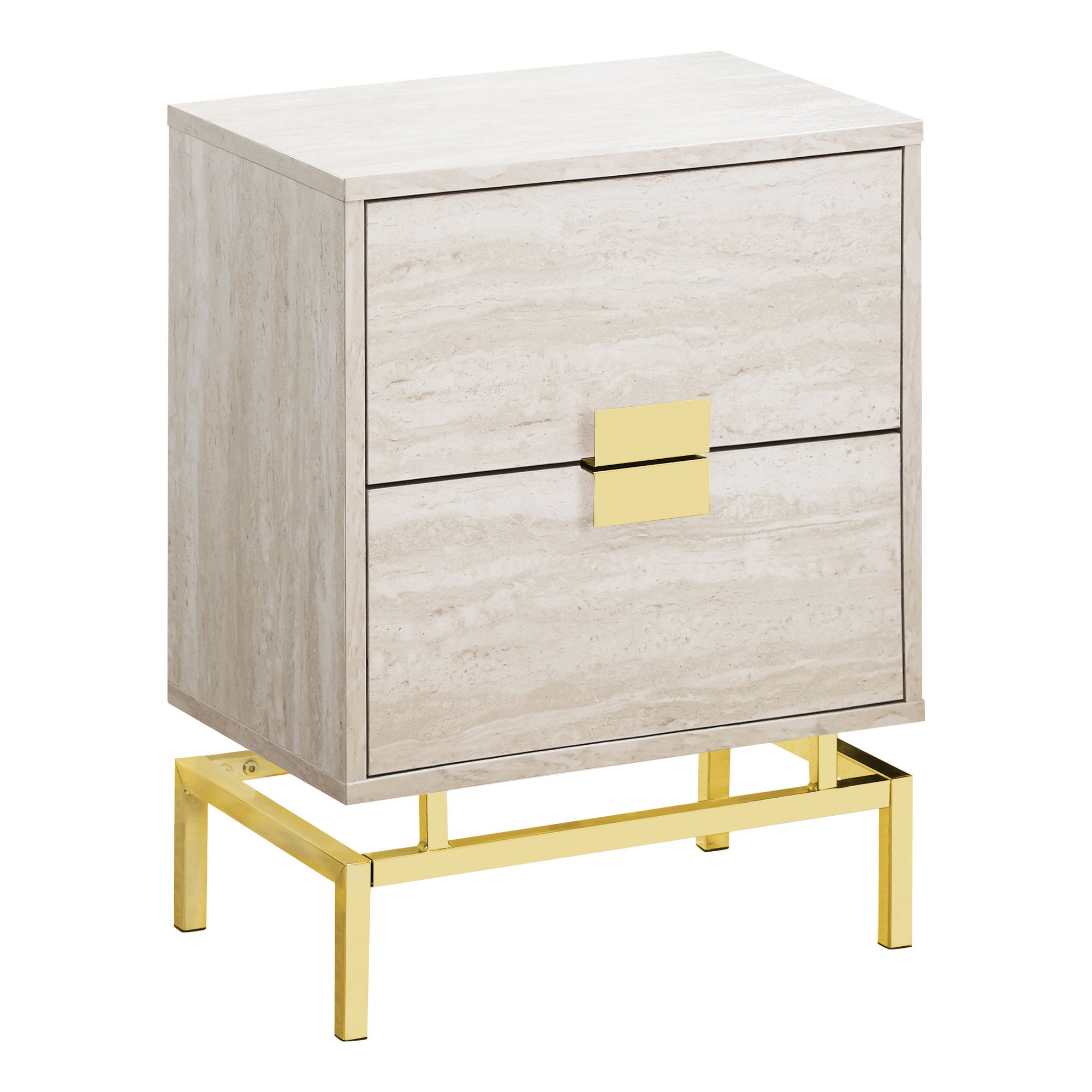 I 3493 Table D'appoint, Côté, Bout, Table De Nuit, Lampe, Tiroir De Rangement, Salon, Chambre À Coucher, Métal, Stratifié, D'aspect Marbre Beige, Or, Contemporain, Moderne - Simple Boutique