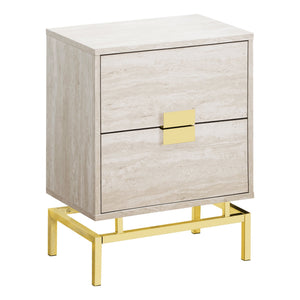 I 3493 Table D'appoint, Côté, Bout, Table De Nuit, Lampe, Tiroir De Rangement, Salon, Chambre À Coucher, Métal, Stratifié, D'aspect Marbre Beige, Or, Contemporain, Moderne - Simple Boutique