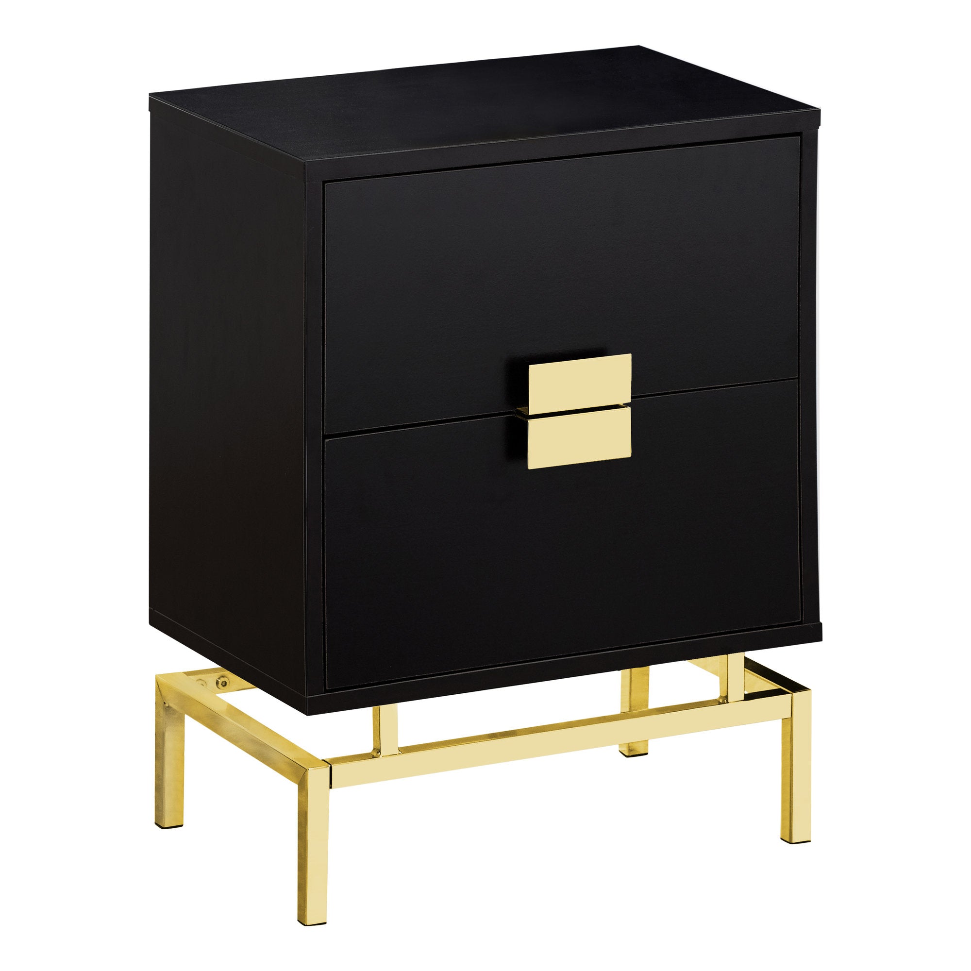 I 3496 Table D'appoint, Côté, Bout, Table De Nuit, Lampe, Tiroir De Rangement, Salon, Chambre À Coucher, Métal, Stratifié, Brun, Or, Contemporain, Moderne - Simple Boutique