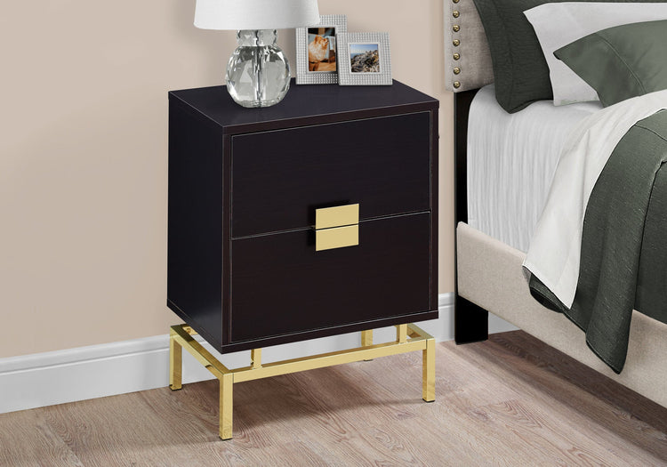 I 3496 Table D'appoint, Côté, Bout, Table De Nuit, Lampe, Tiroir De Rangement, Salon, Chambre À Coucher, Métal, Stratifié, Brun, Or, Contemporain, Moderne - Simple Boutique