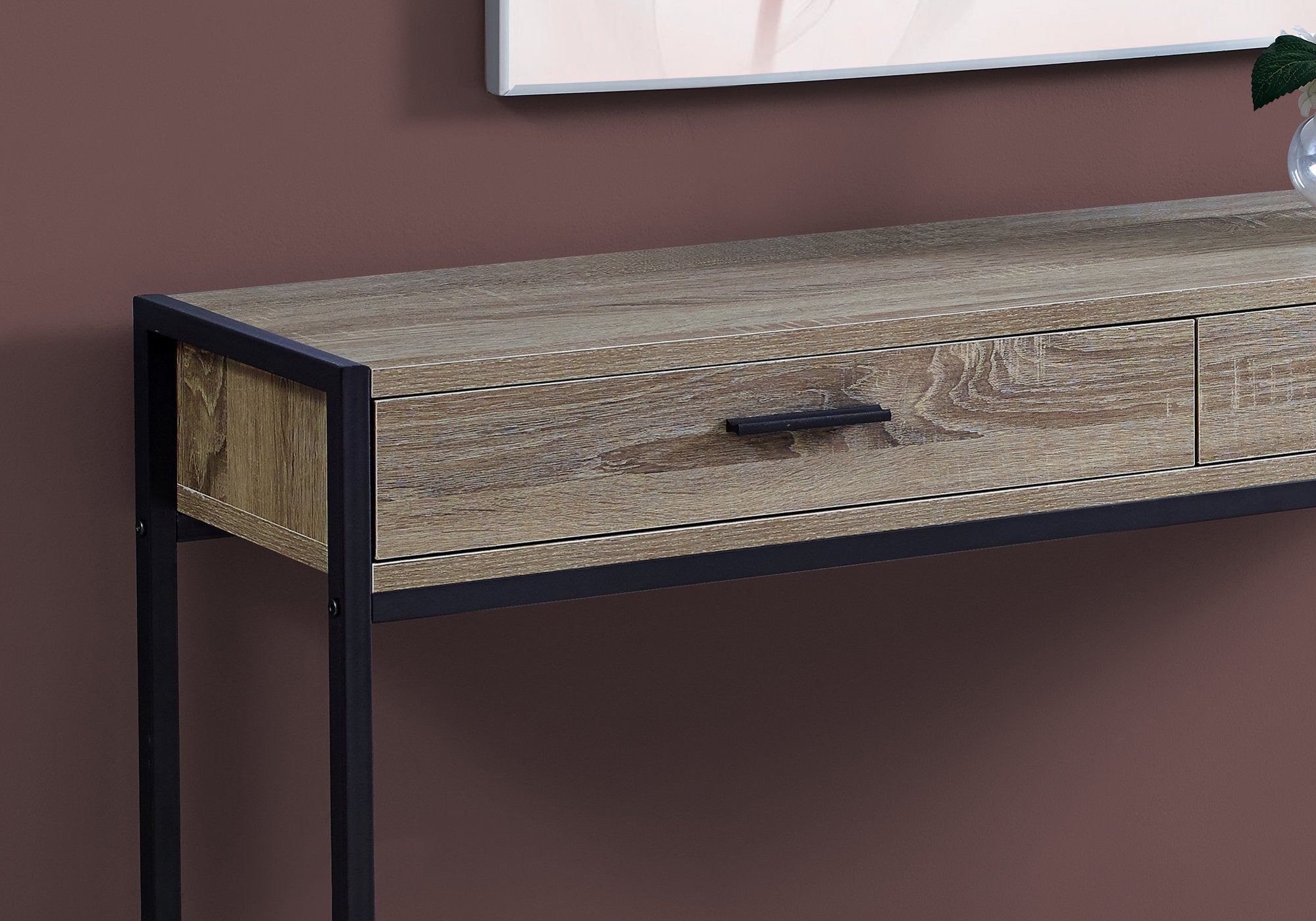 I 3511 Table D'appoint, Console, Entrée, Étroit, Sofa, Tiroir De Rangement, Salon, Chambre À Coucher, Métal, Stratifié, Brun, Noir, Contemporain, Moderne - Simple Boutique
