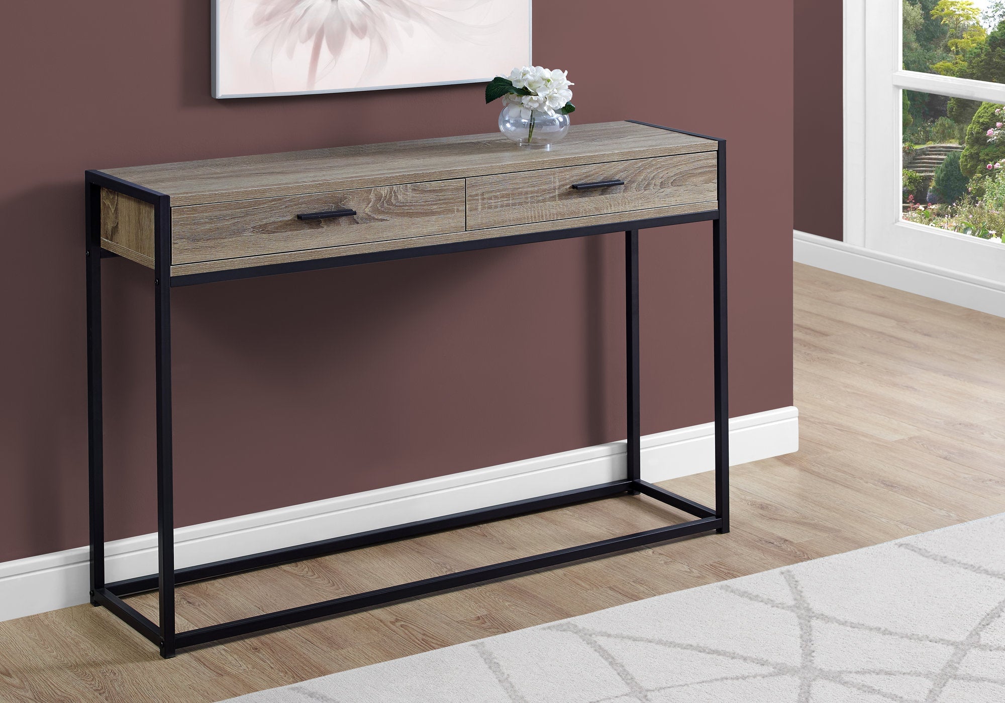 I 3511 Table D'appoint, Console, Entrée, Étroit, Sofa, Tiroir De Rangement, Salon, Chambre À Coucher, Métal, Stratifié, Brun, Noir, Contemporain, Moderne - Simple Boutique