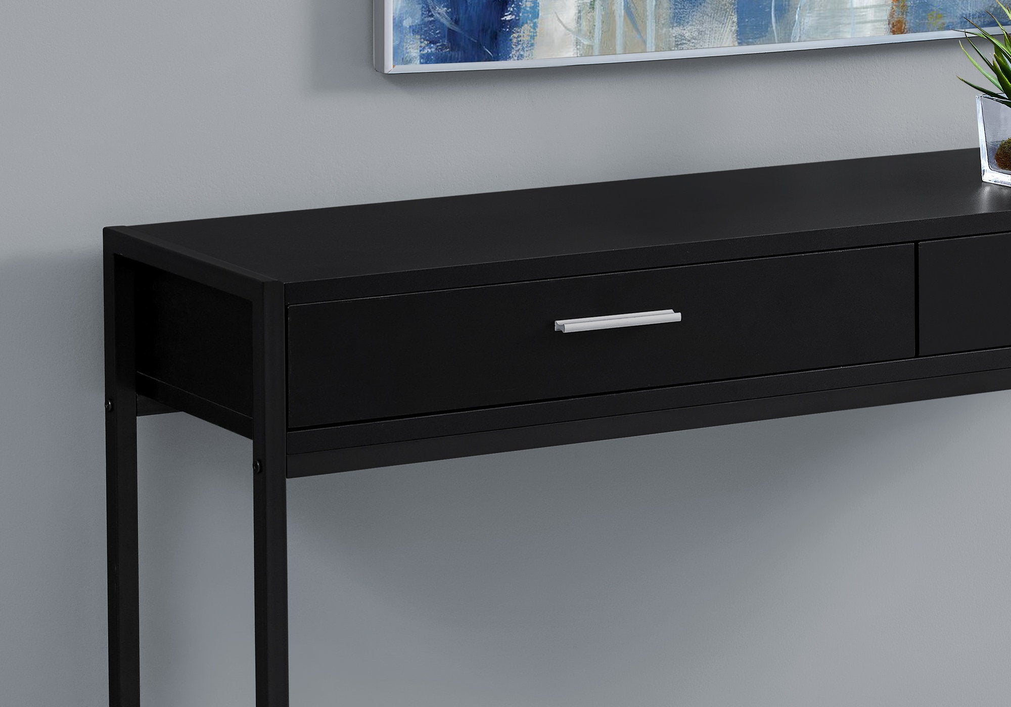I 3512 Table D'appoint, Console, Entrée, Étroit, Sofa, Tiroir De Rangement, Salon, Chambre À Coucher, Métal, Stratifié, Noir, Contemporain, Moderne - Simple Boutique