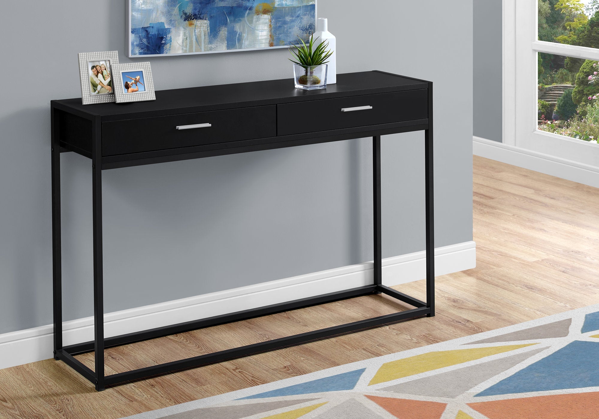 I 3512 Table D'appoint, Console, Entrée, Étroit, Sofa, Tiroir De Rangement, Salon, Chambre À Coucher, Métal, Stratifié, Noir, Contemporain, Moderne - Simple Boutique