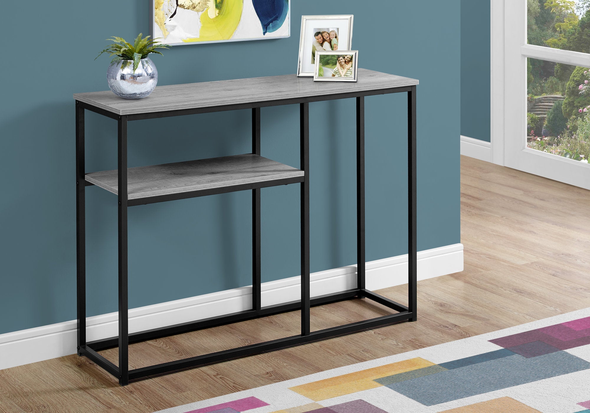 I 3514 Table D'appoint, Console, Entrée, Étroit, Sofa, Salon, Chambre À Coucher, Métal, Stratifié, Gris, Noir, Contemporain, Moderne - Simple Boutique
