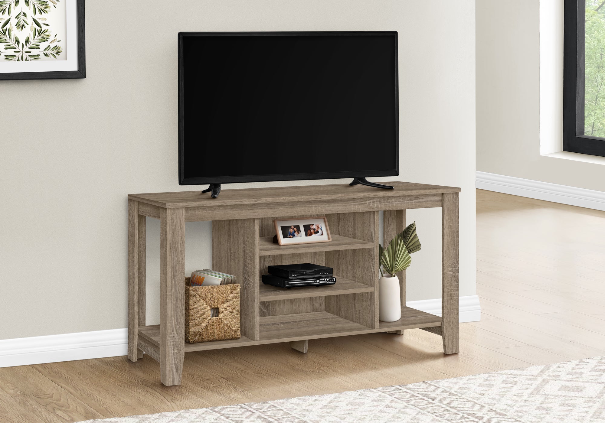I 3528 Meuble Tv, 48 Pouces, Console, Centre De Divertissement Média, Étagères De Rangement, Salon, Chambre À Coucher, Stratifié, Brun, Contemporain, Moderne - Simple Boutique