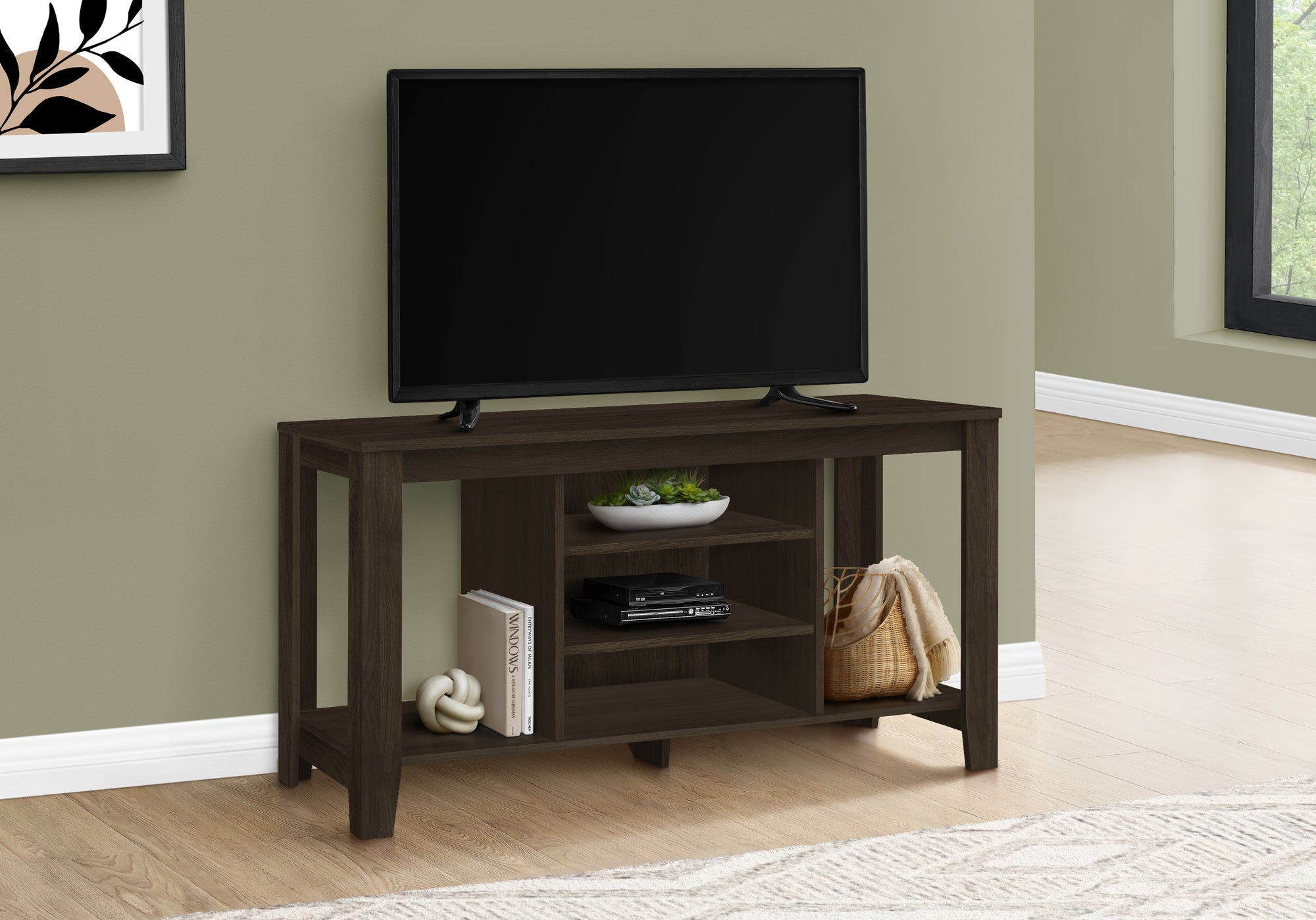 I 3529 Meuble Tv, 48 Pouces, Console, Centre De Divertissement Média, Étagères De Rangement, Salon, Chambre À Coucher, Stratifié, Brun, Contemporain, Moderne - Simple Boutique
