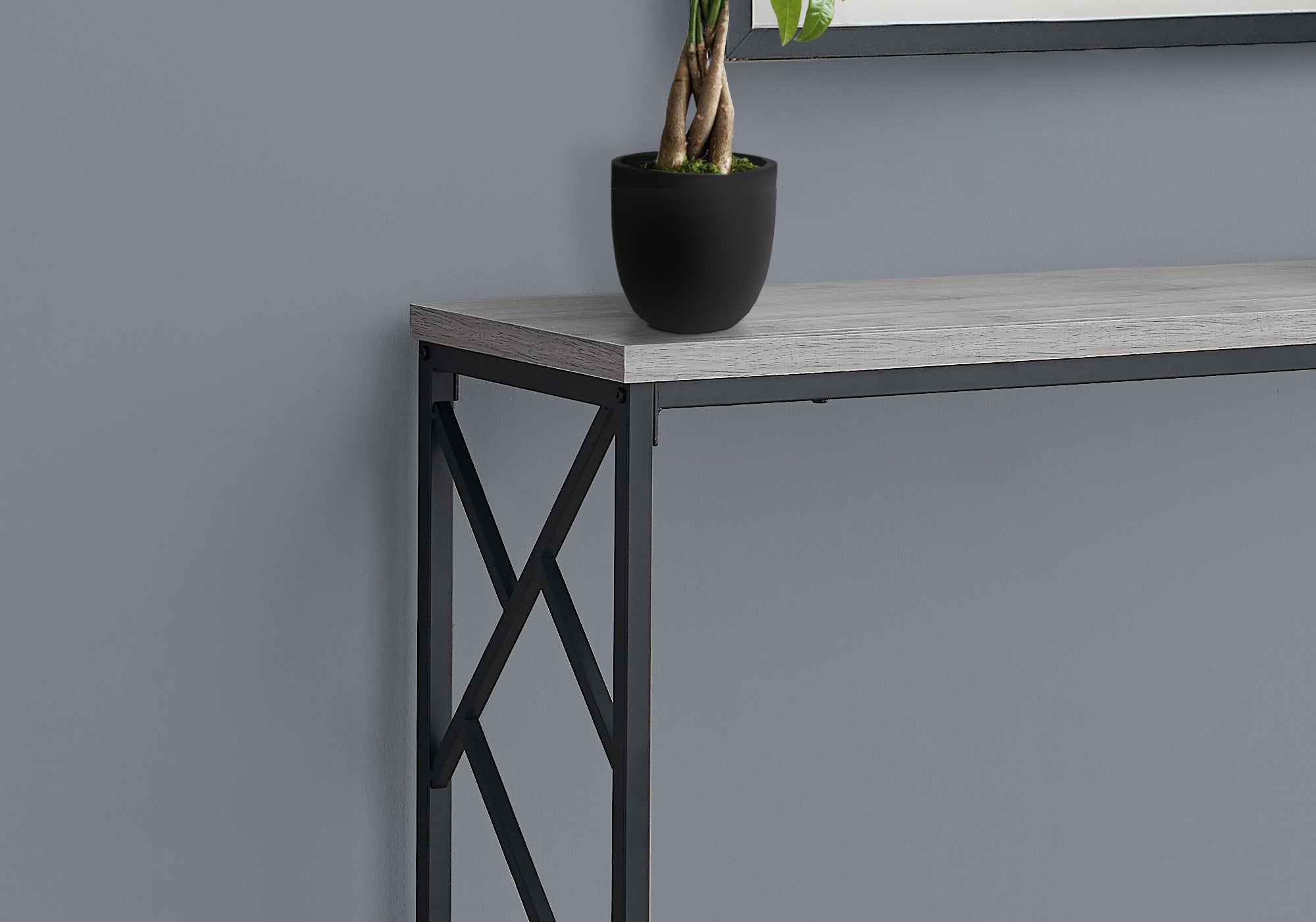 I 3532 Table D'appoint, Console, Entrée, Étroit, Sofa, Salon, Chambre À Coucher, Métal, Stratifié, Gris, Noir, Contemporain, Moderne - Simple Boutique