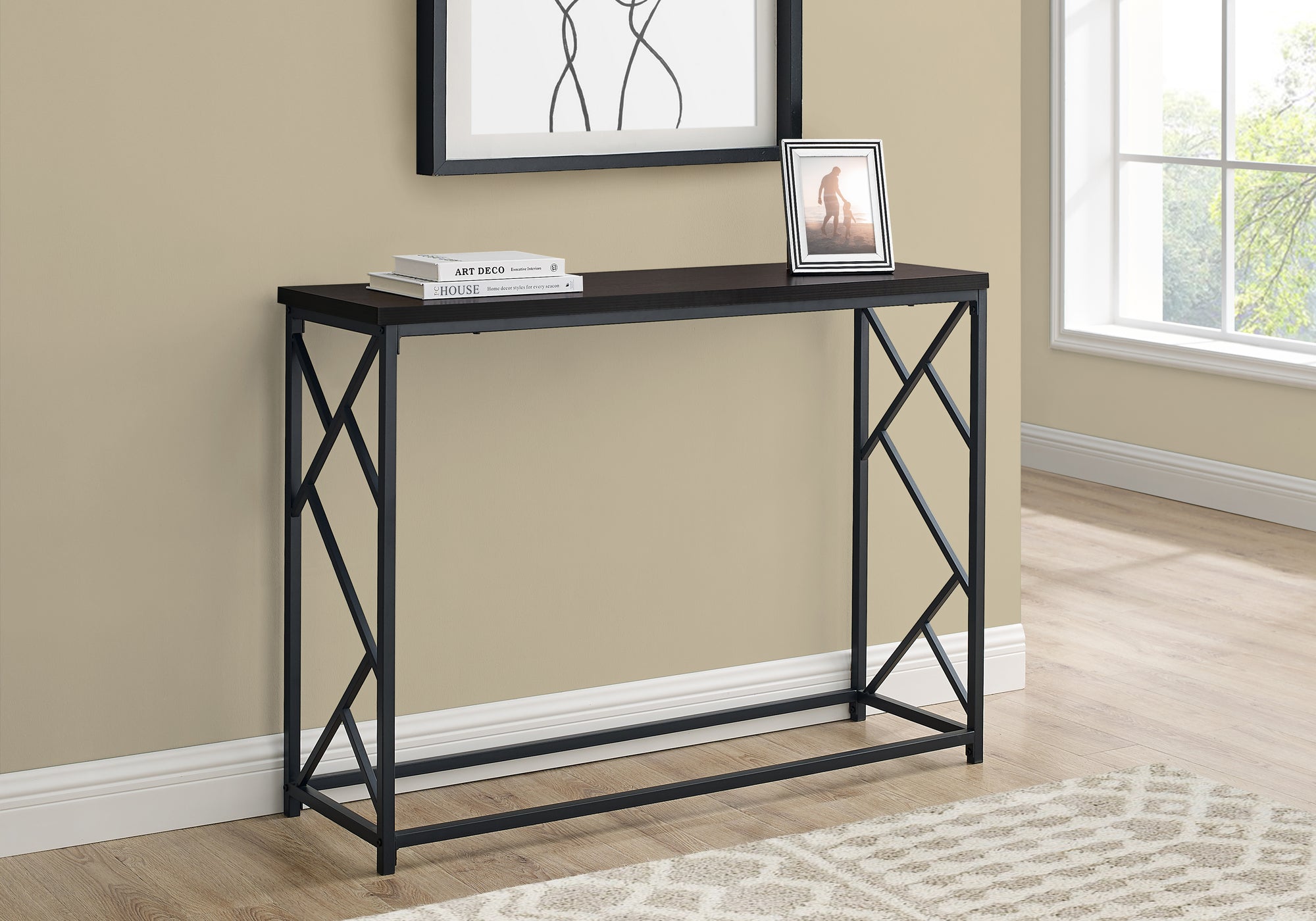 I 3534 Table D'appoint, Console, Entrée, Étroit, Sofa, Salon, Chambre À Coucher, Métal, Stratifié, Brun, Noir, Contemporain, Moderne - Simple Boutique