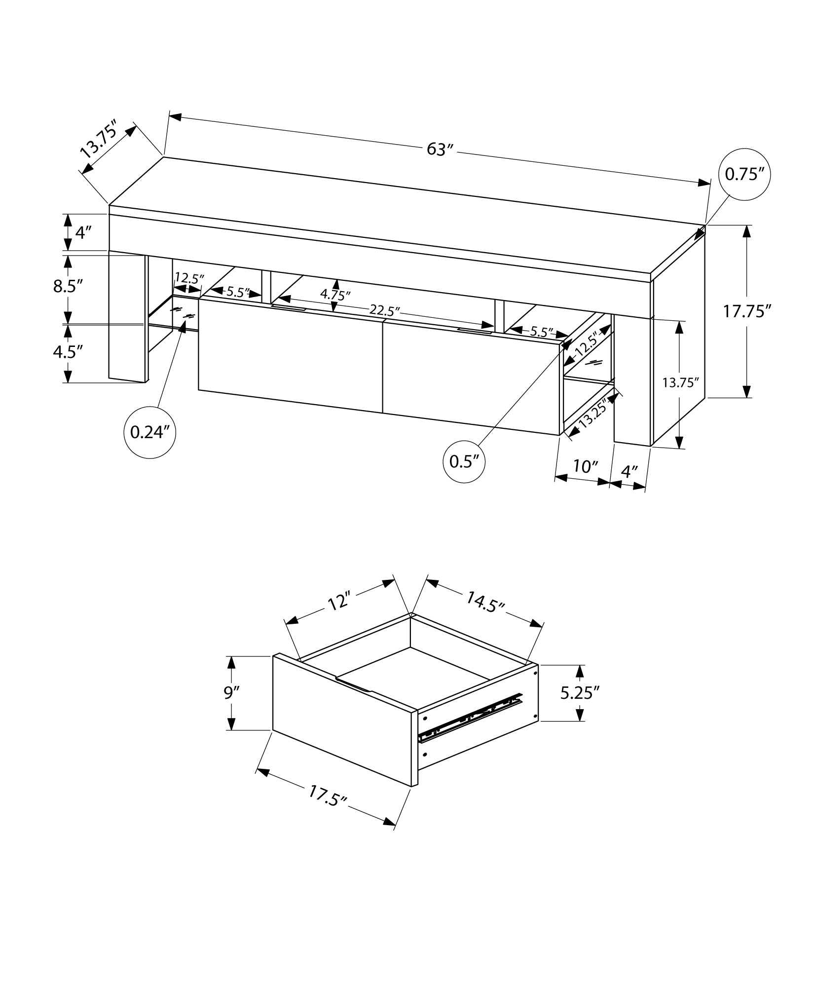 I 3548 Meuble Tv, 63 Pouces, Console, Centre De Divertissement Média, Unite De Rangement, Salon, Chambre À Coucher, Stratifié, Blanc Lustré, Dégager, Contemporain, Moderne - Simple Boutique