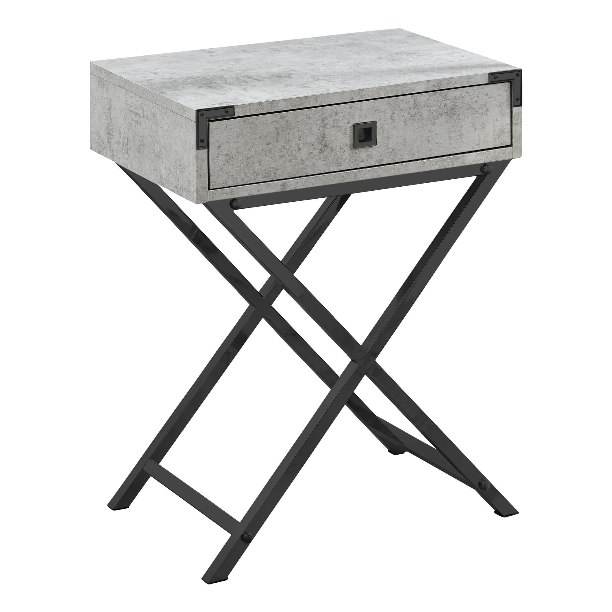 I 3552 Table D'appoint, Côté, Bout, Table De Nuit, Lampe, Tiroir De Rangement, Salon, Chambre À Coucher, Métal, Stratifié, Gris, Noir, Contemporain, Moderne - Simple Boutique